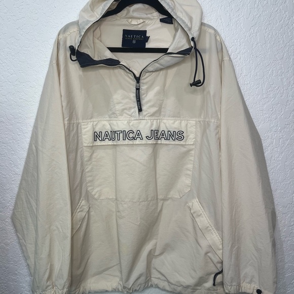 Vintage Nautica Jeans Co Windbreaker Jacket Hoodie Half Zip 90s Y2K - Picture 1 of 10